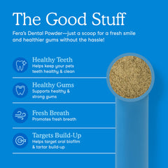 Fera Pets Poudre Dentaire avec doseuse incluse pour des dosages simples.