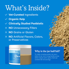 Poudre dentaire Fera Pets: algues brunes et enzymes pour une hygiène buccale soutenue.