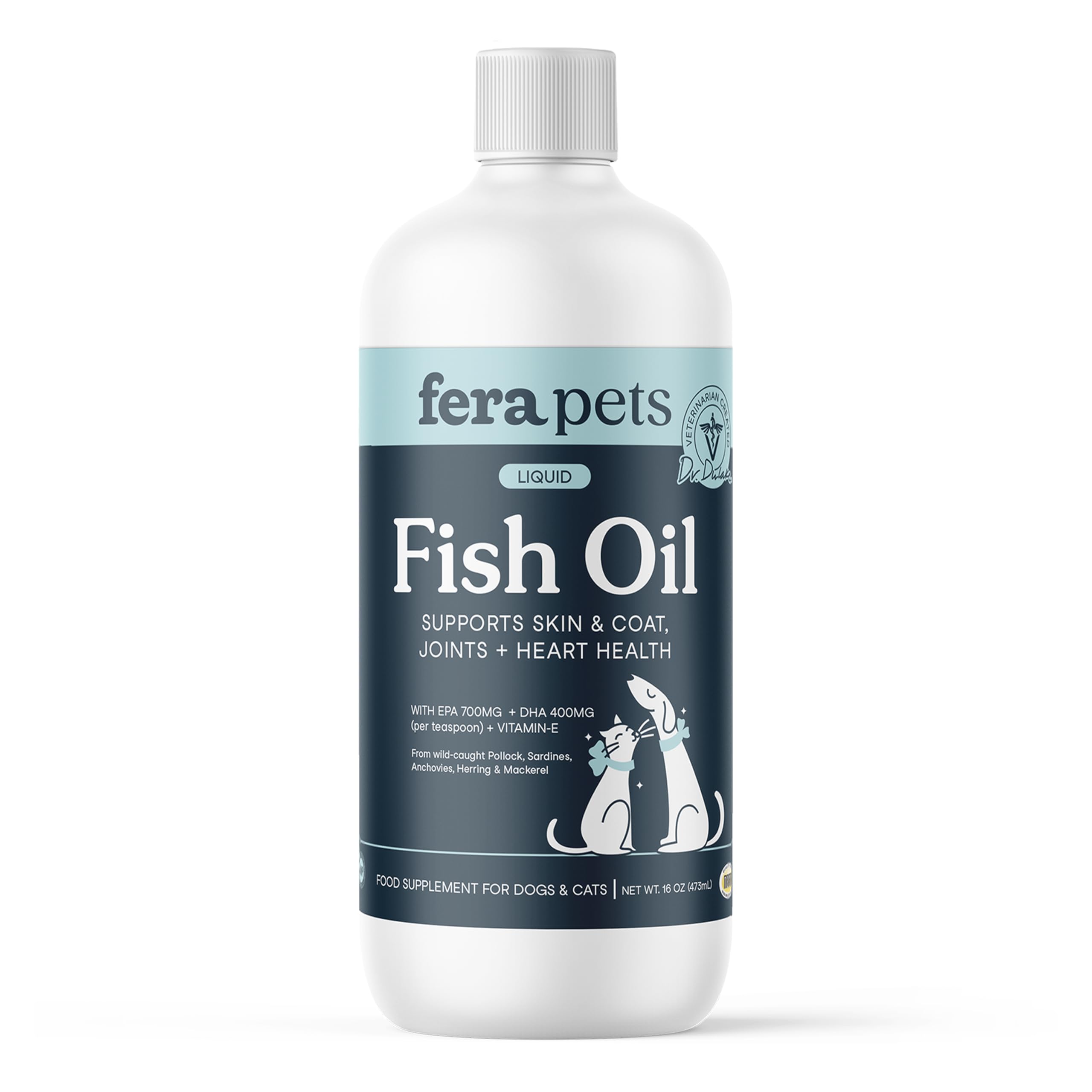 Fera Pets huile de poisson: versement facile pour pelage sain.