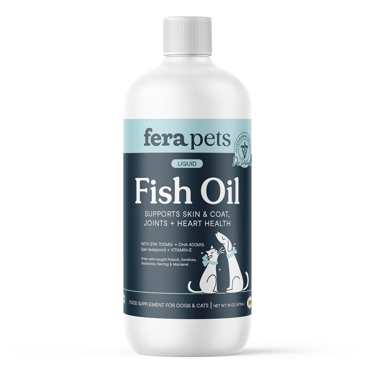 Fera Pets huile de poisson: versement facile pour pelage sain.