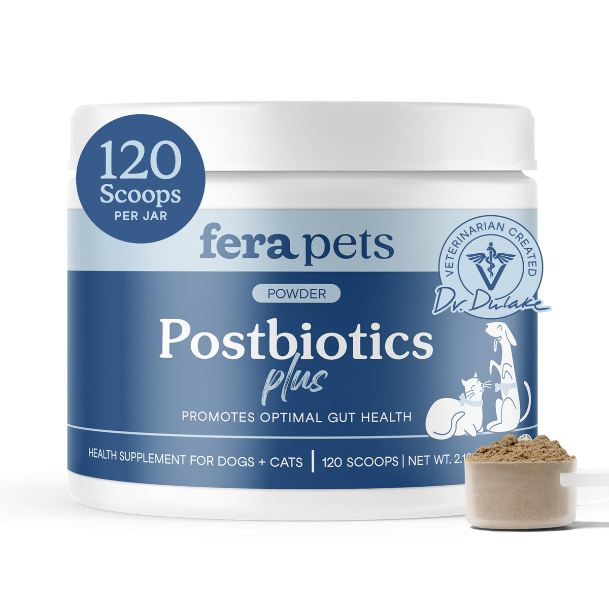 Fera Pets Postbiotiques et Prébiotiques en bouteille, soutien potentiel à la digestion des animaux.