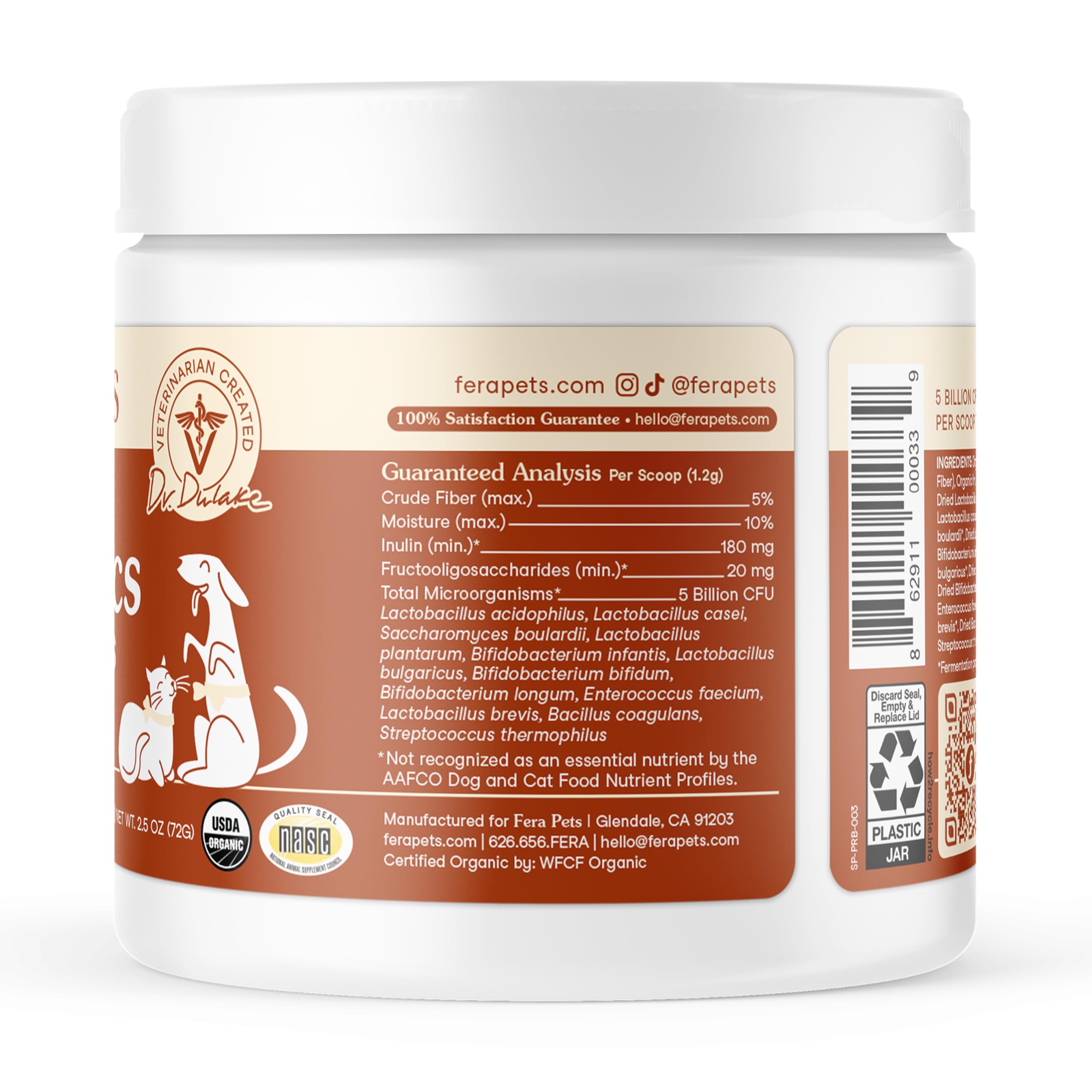 Fera Pets Probiotics: aide potentielle à la digestion et au bien-être animal.