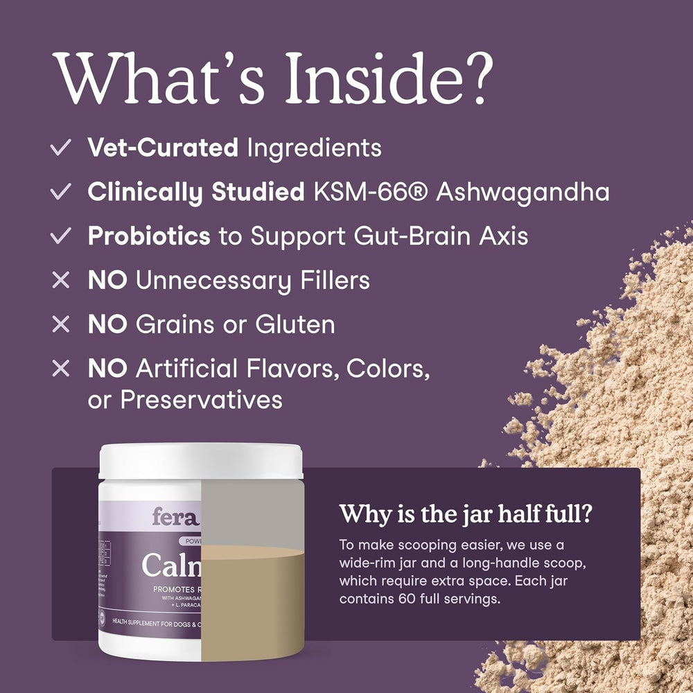 Fera Pets Probiotiques et Ashwagandha: soutien intestin-cerveau et humeur.
