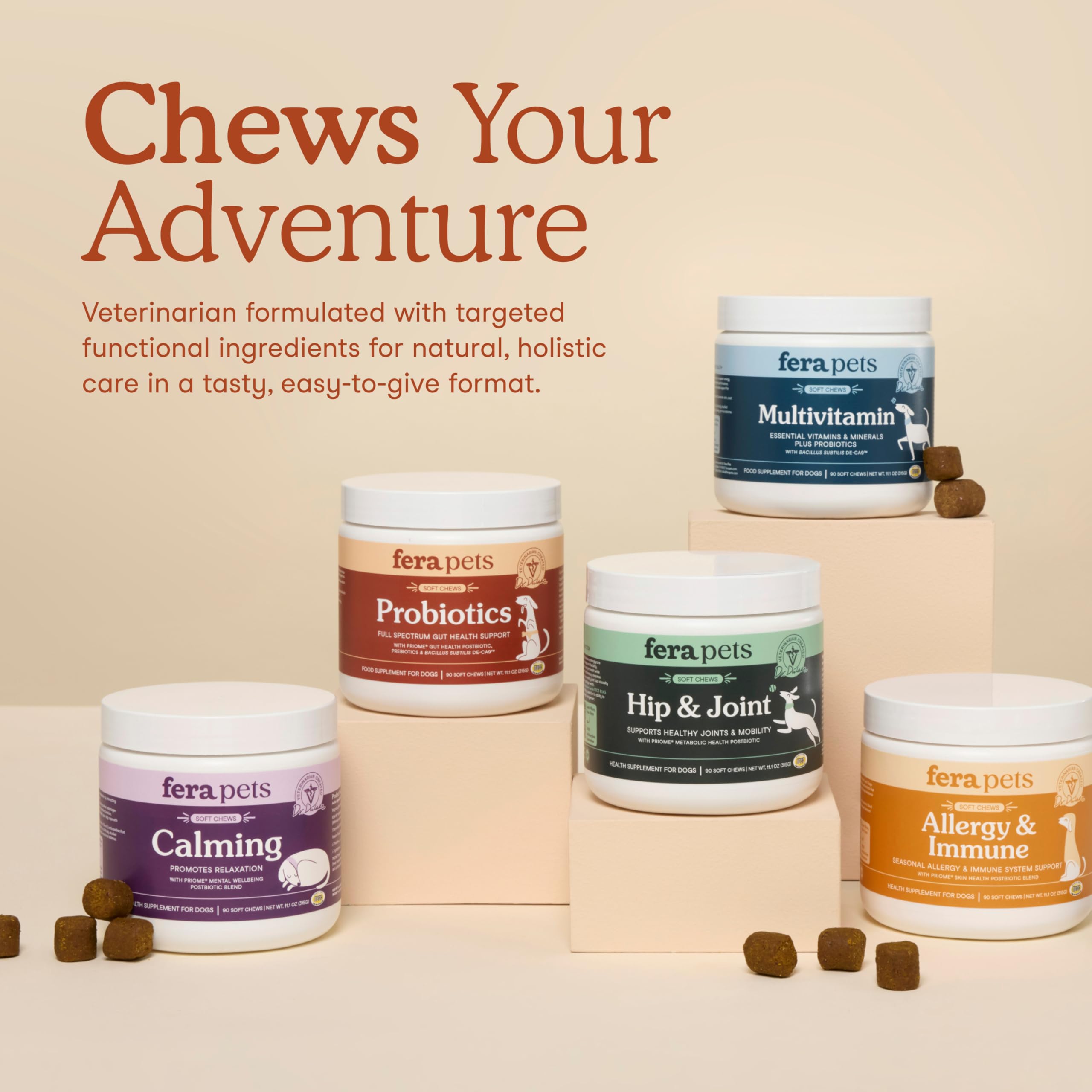 Soutien digestif et équilibre du microbiome avec Fera Pets Probiotiques.