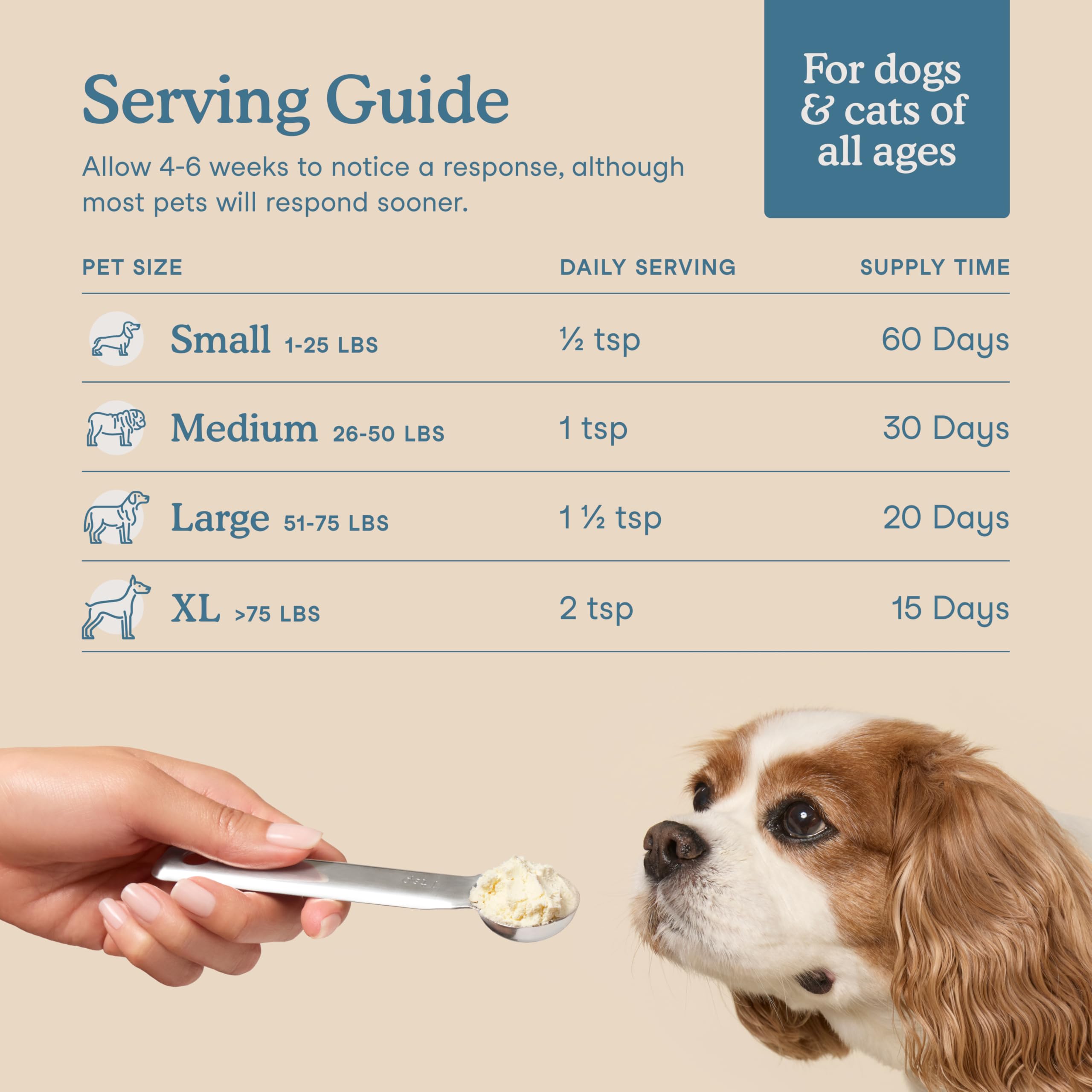 Fera Pets collagène-dosage-cuillere: dosage quotidien pour une garniture nutritive.