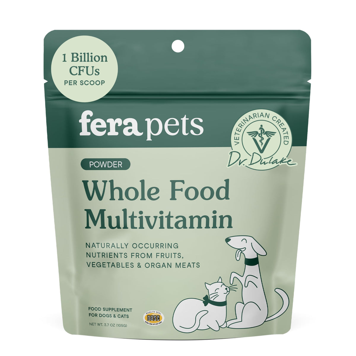 Fera Pets Multivitamine en bouteille, facile à ajouter au repas quotidien.