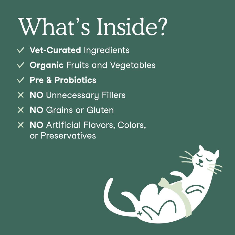 Probiotiques et antioxydants Fera Pets, soutien digestif potentiel.
