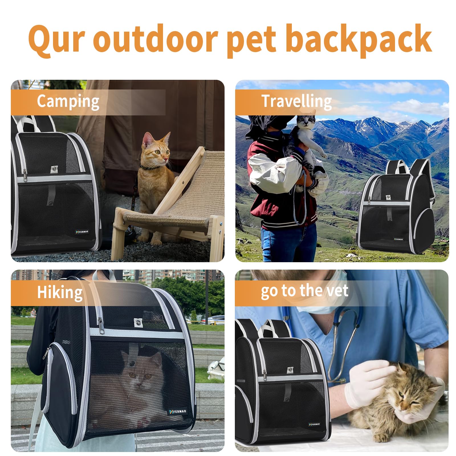 FERMAO Sac-dos-chat-3-accès-securise empêche les fugues lors des déplacements.