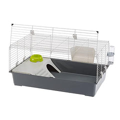 Porte frontale ouverte sur la cage Ferplast Cavie facilite l'entretien rapide.