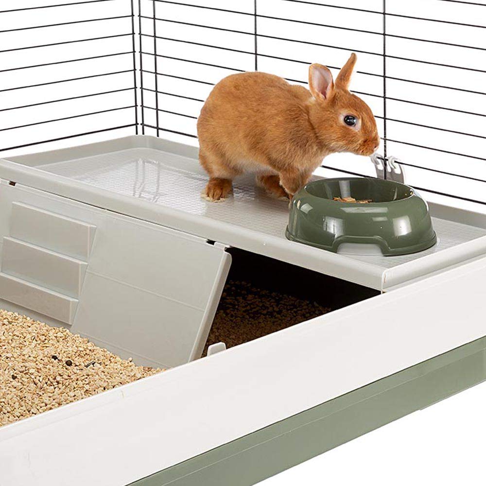 Ferplast Krolik cage-lapin-verte-porte-haut-centre, interaction aisée avec l’animal.