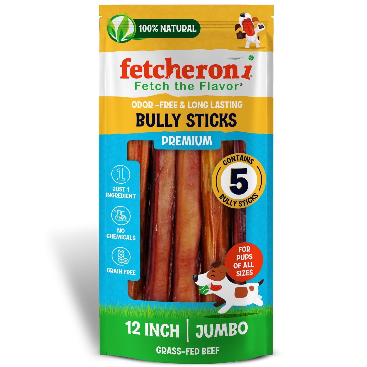 Fetcheroni Bully Sticks, source protéique pour muscles et peau saines.