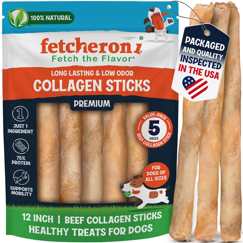 Fetcheroni emballage montrant les bâtonnets collagene pour chiens, option naturelle.