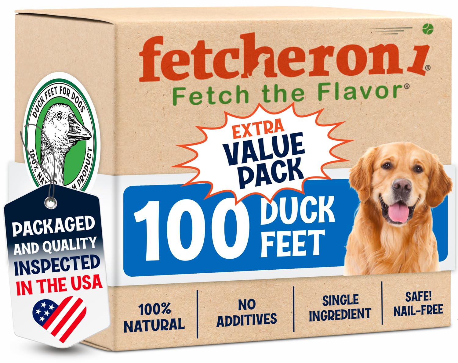 FETCHERONI pattes de canard entières sèches, récompense naturelle pour chien.