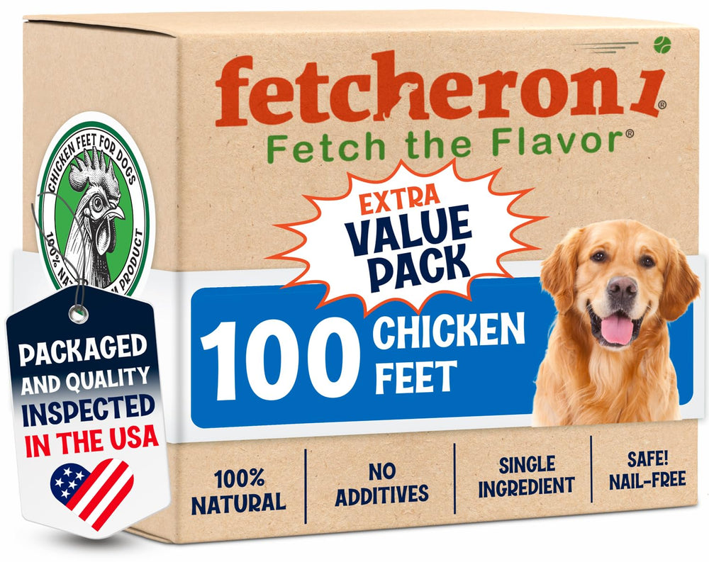 FETCHERONI pieds de poulet séchés pour chiens, friandise naturelle pouvant aider l'hygiène dentaire.