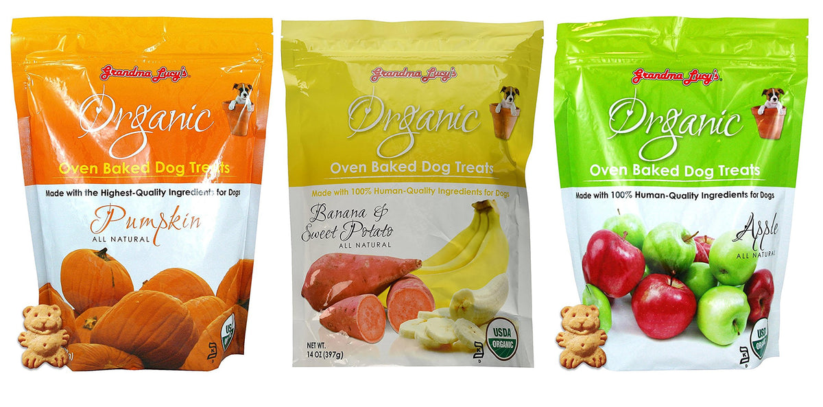 Friandises FFKQBH Grandma Lucy's, variété potiron-banane-patate-douce-pomme, récompense savoureuse pour chien.