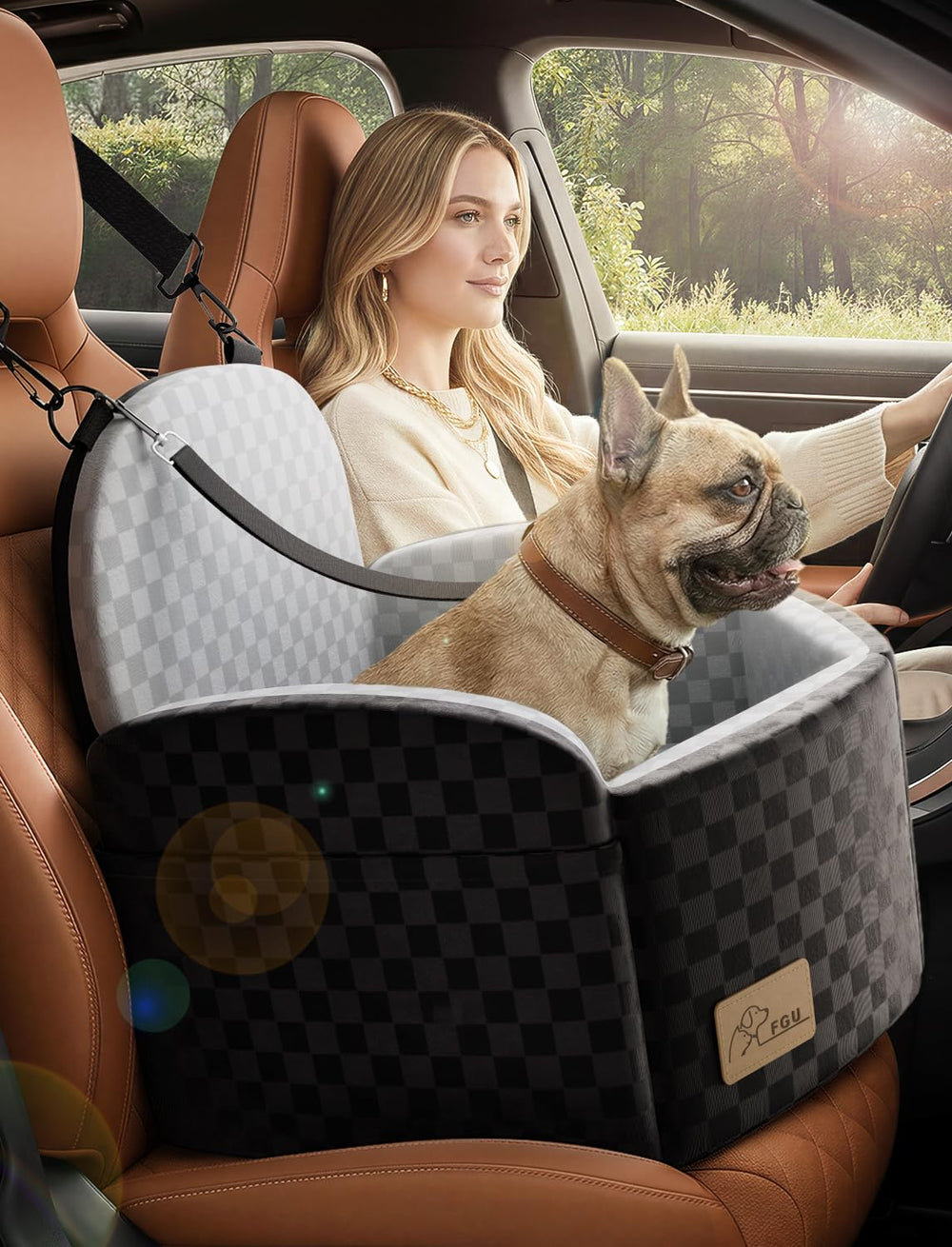 FGU siège chien auto ceintures sécurité doubles: maintien sécurisé en déplacement.