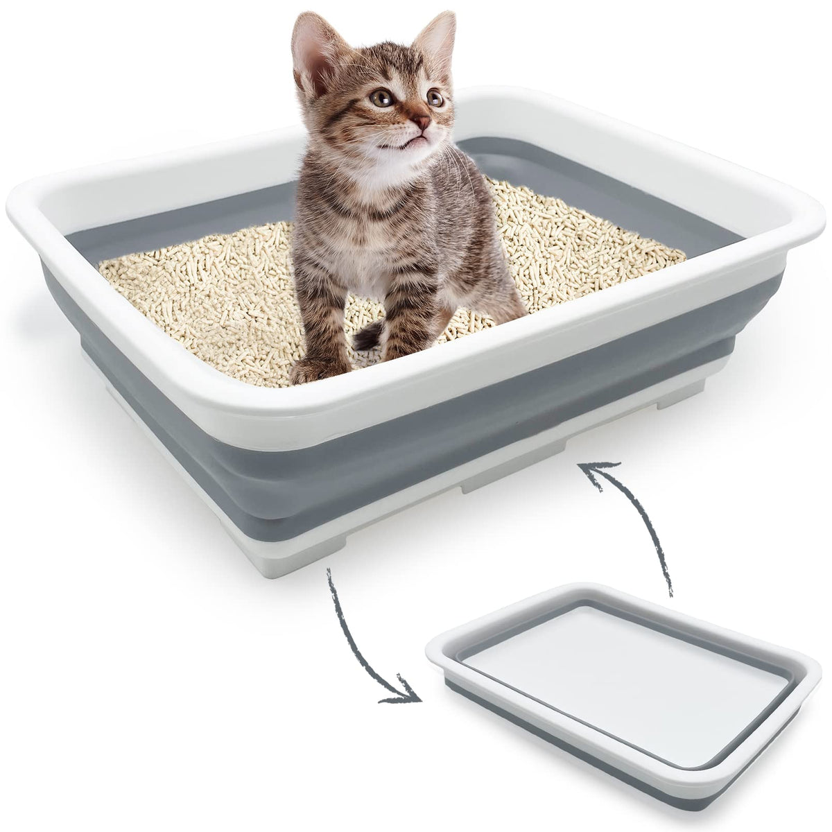 Boîte litière Fhiny ouverte pour chat, accès facile et hygiène.