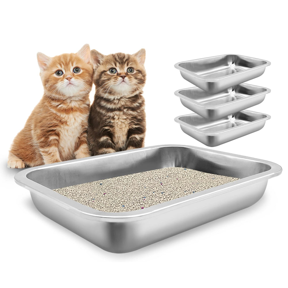 Fhiny bac litière en acier inox pour chatons, ouverture basse facilitant l'apprentissage