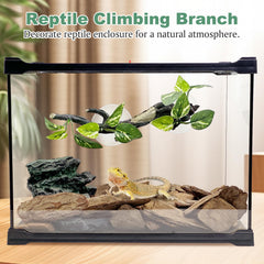 Fhiny feuillage réaliste sur branche terrarium, offre ombre et cachette naturelle.