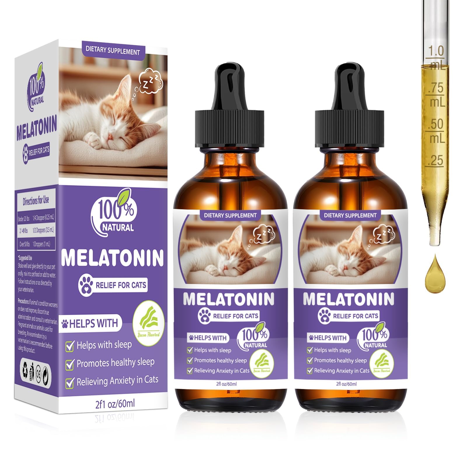 FHZRLP mélatonine pour chats — bouteille prête à l’emploi pour le sommeil.