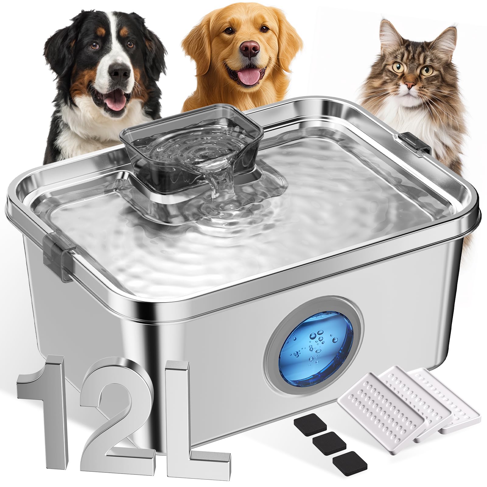 Ficuswin Fontaine 12L: capacité généreuse pour chiens et chats, usage multi-animaux.