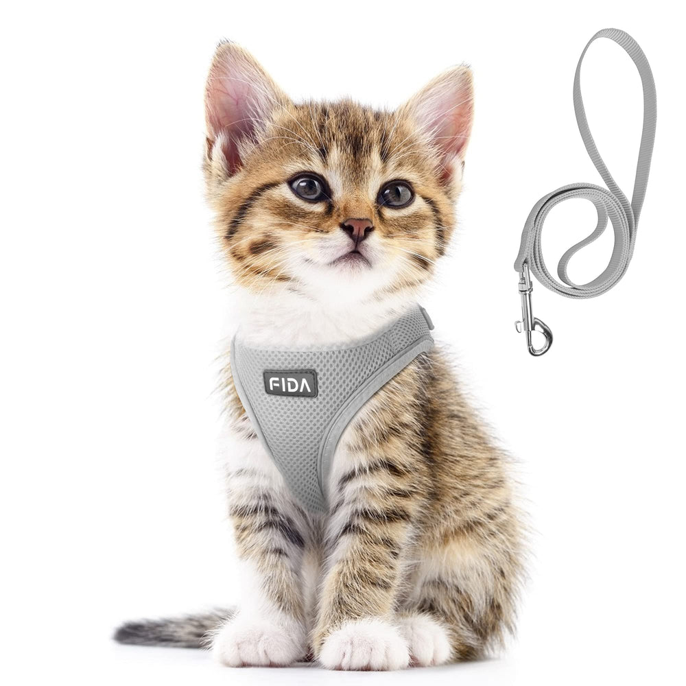 Harnais Fida XXXS gris respirant pour chat ou chiot, confort quotidien.