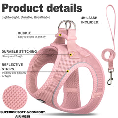 Harnais Fida pour chat rose, détail maille respirante pour plus de fraîcheur.