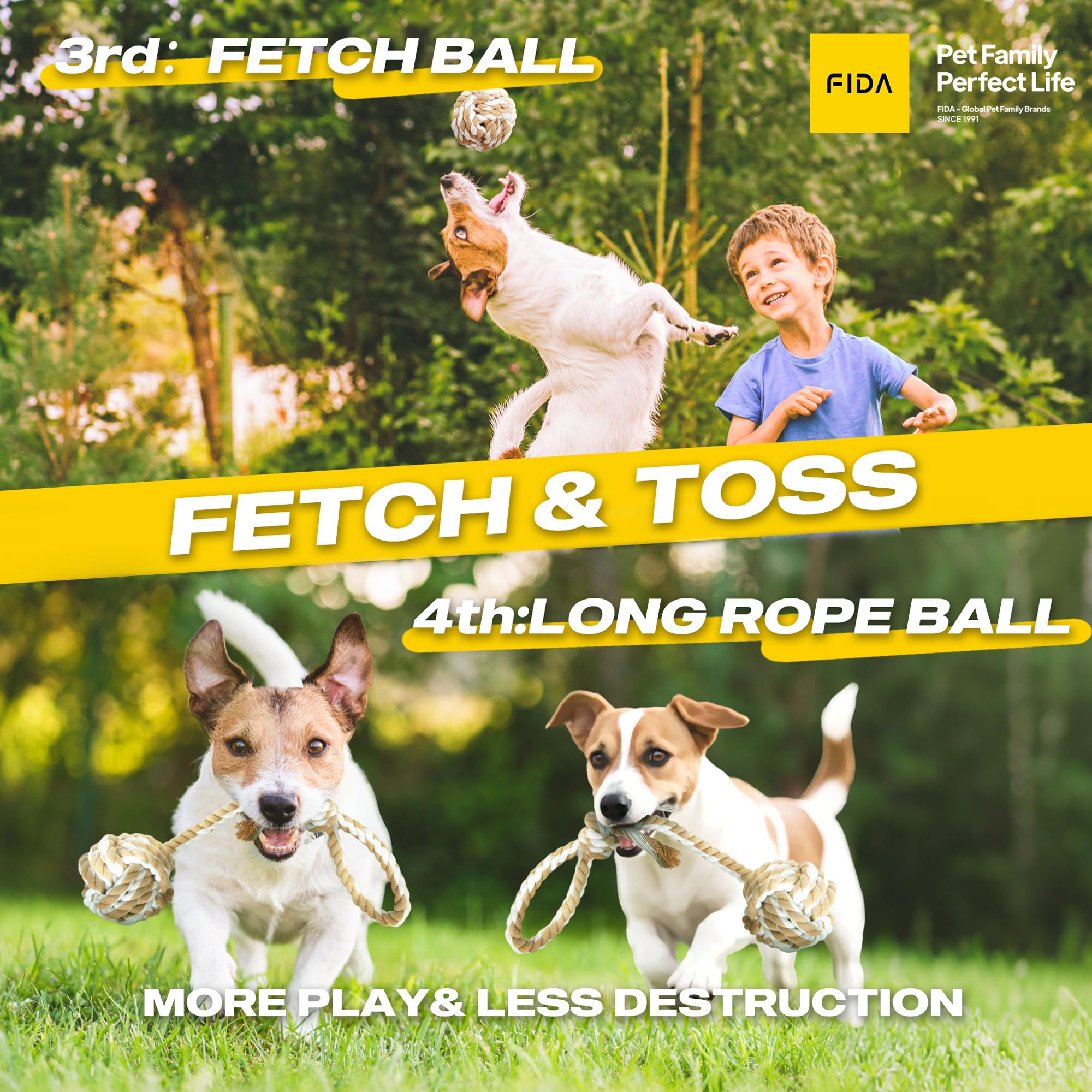 Jouet Fida corde-tug double stimule l'activité et l'attention du chien.