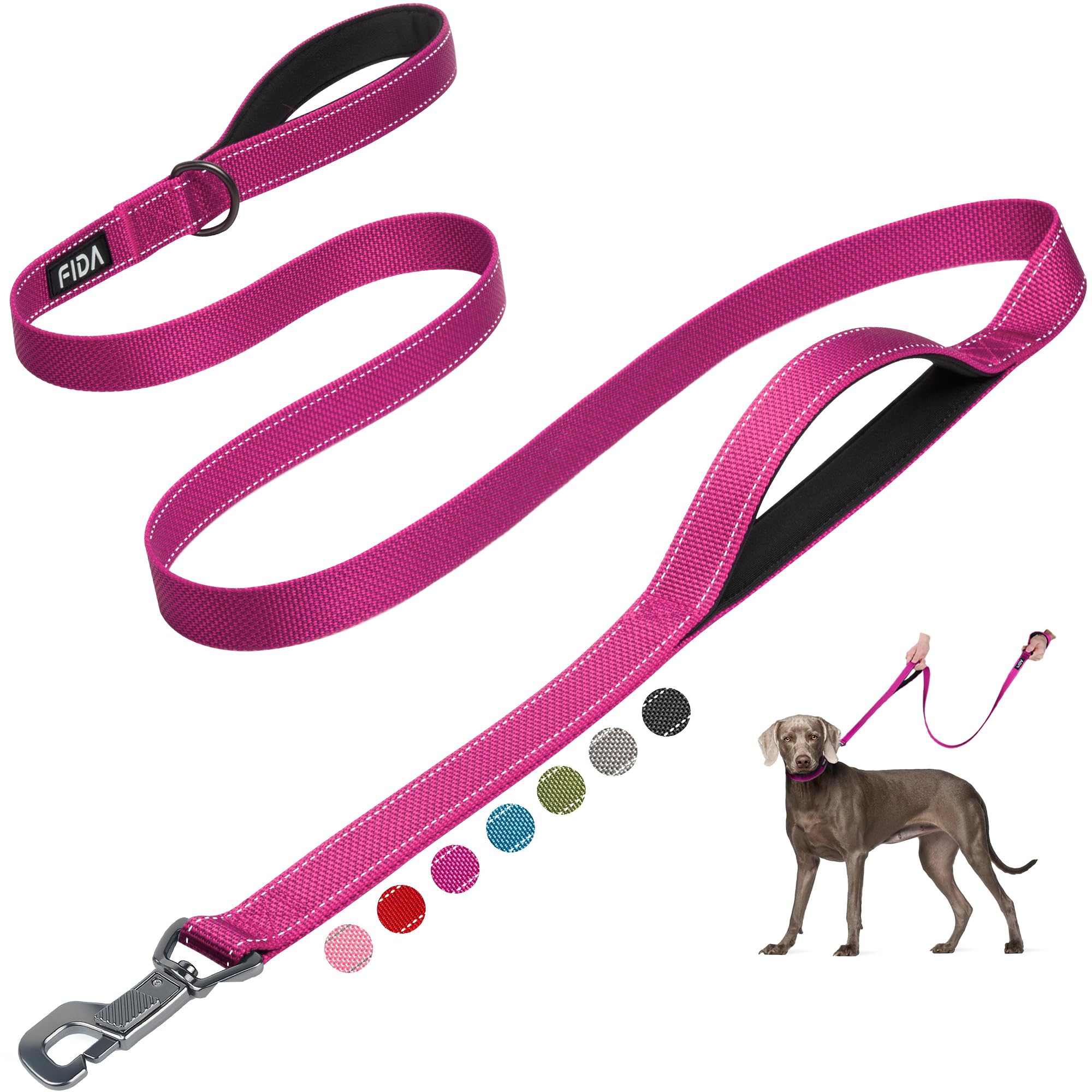 Laisse Fida Rose avec deux poignées rembourrées pour un confort maximal lors des promenades.