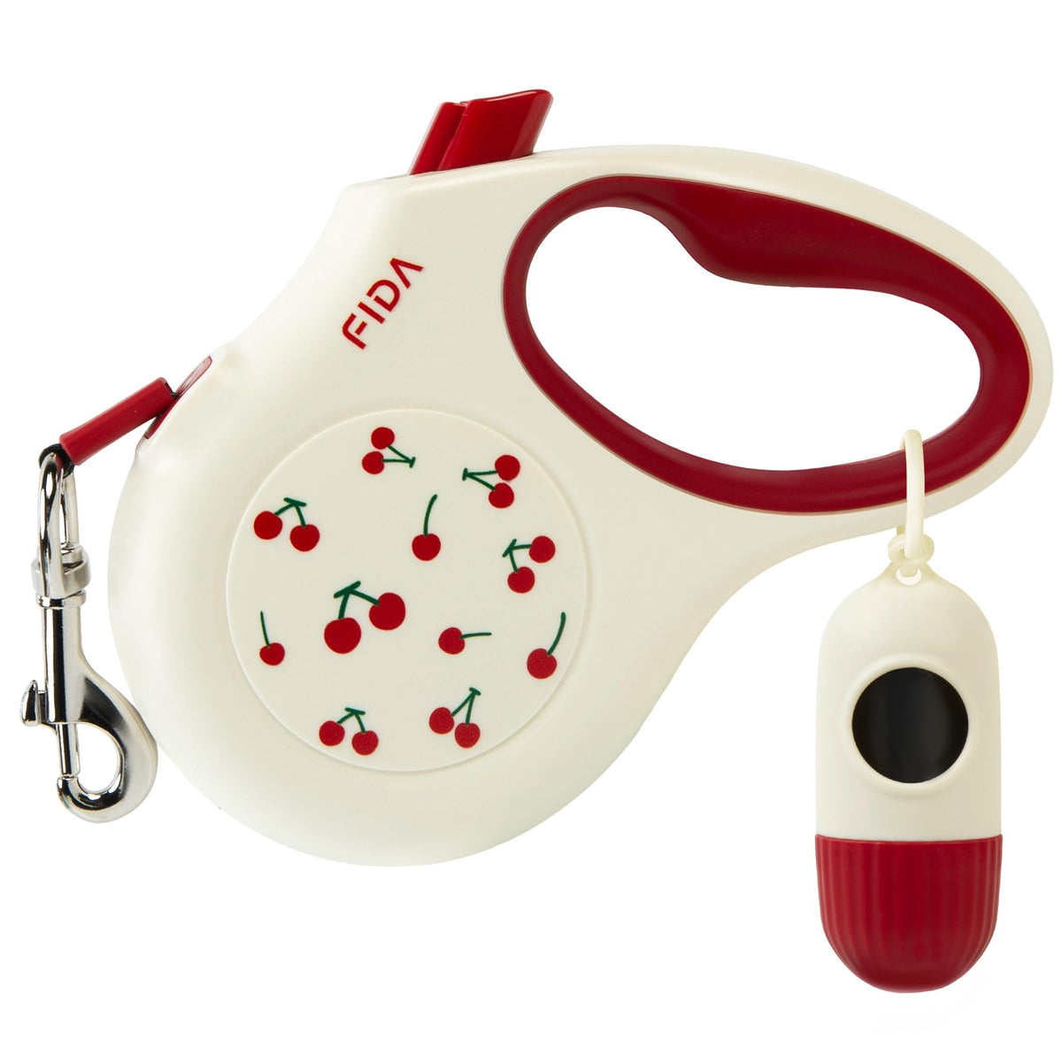 Laisse Fida rétractable avec distributeur de sacs, pratique pour petites promenades.