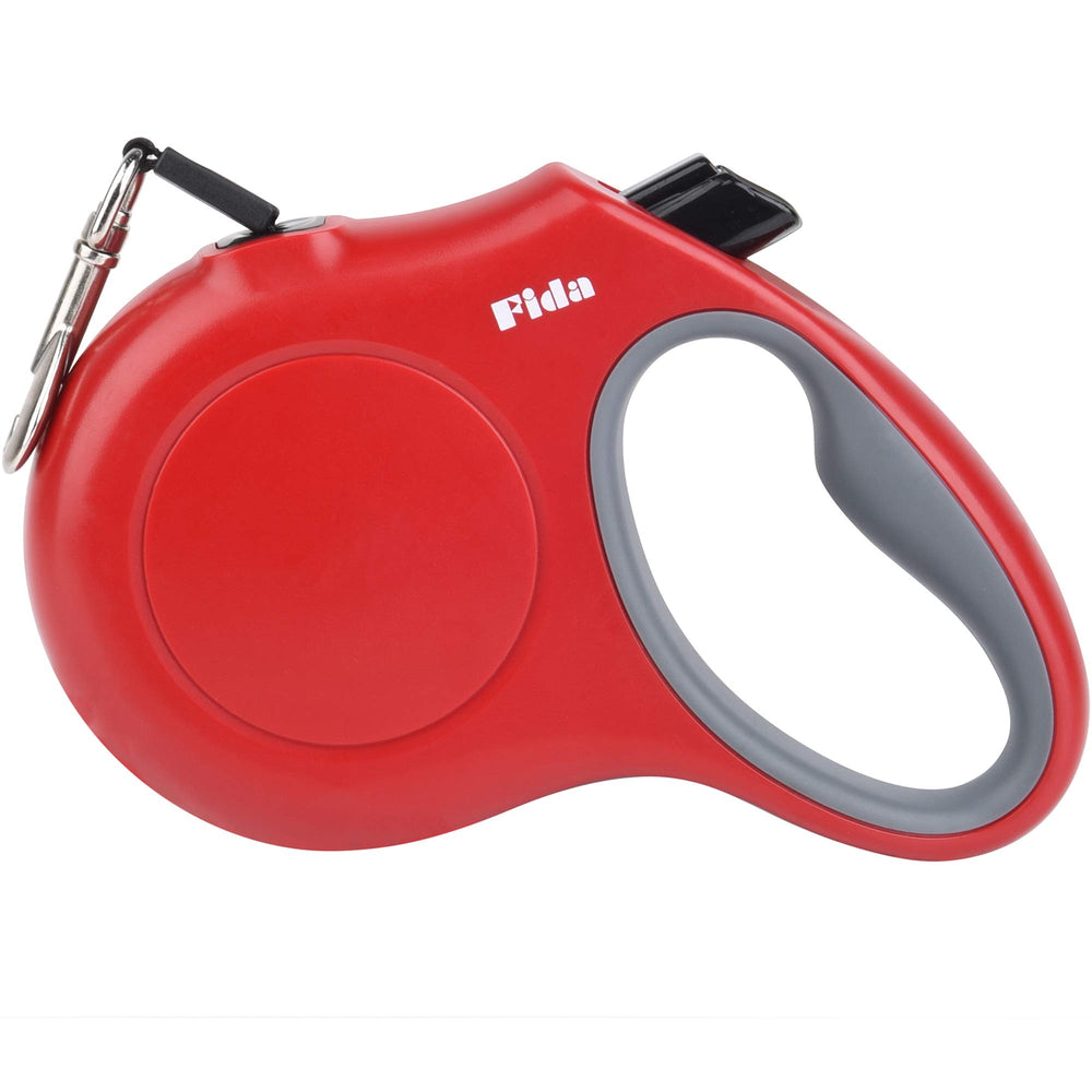 Laisse Fida rétractable rouge de 16 pieds pour chiens de petite et moyenne taille, pratique et sûre.