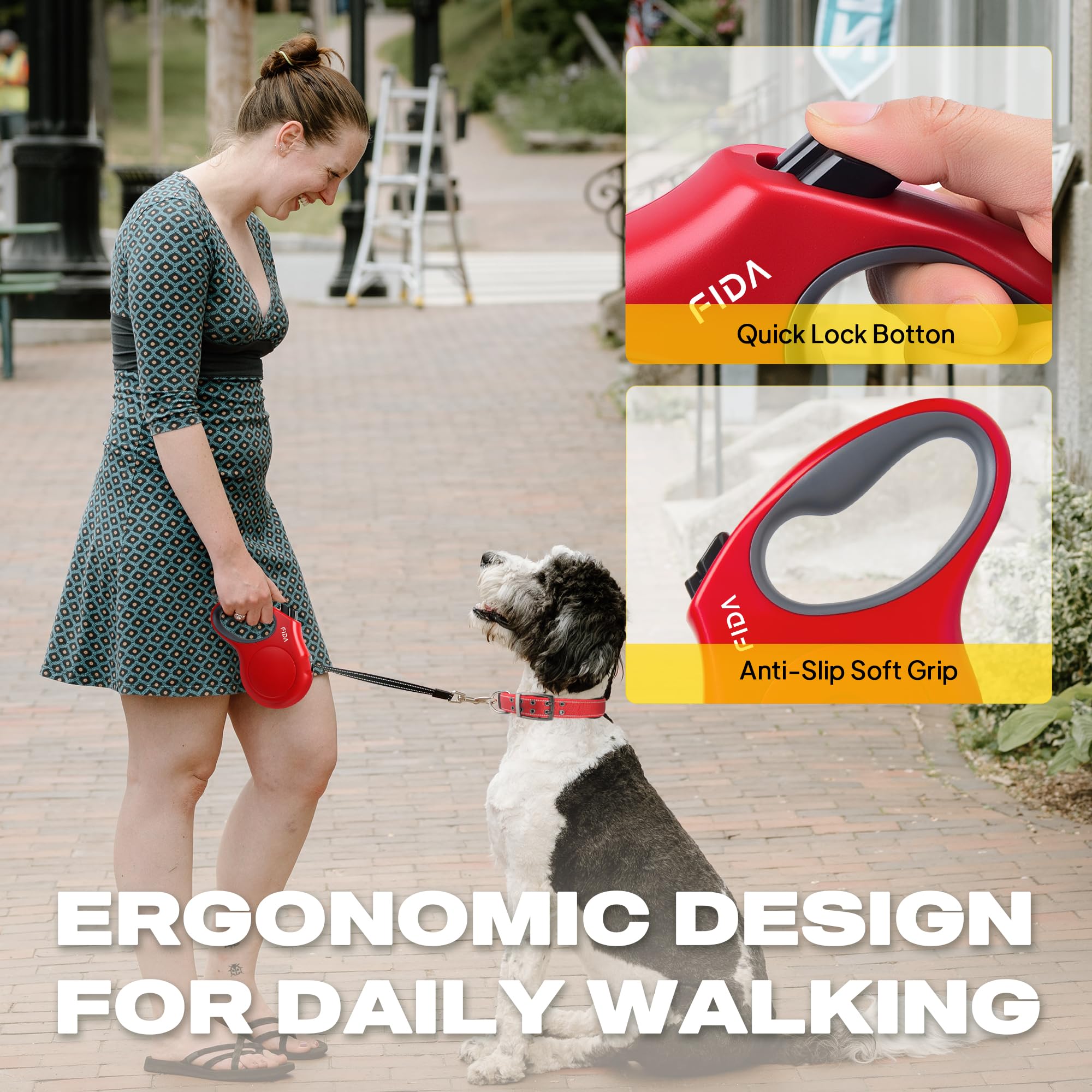 Poignée ergonomique anti-dérapante offrant un confort lors des longues promenades.
