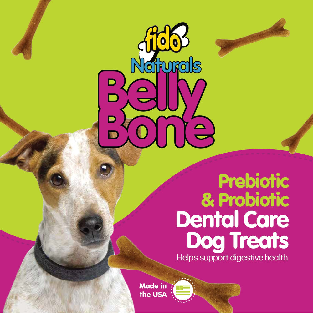 Fido Belly Bones montrant la taille 3,5 pouces pour petits chiens.