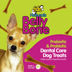 Fido Belly Bones Mini yaourt, design en V pour masser les gencives et stimuler la mastication.