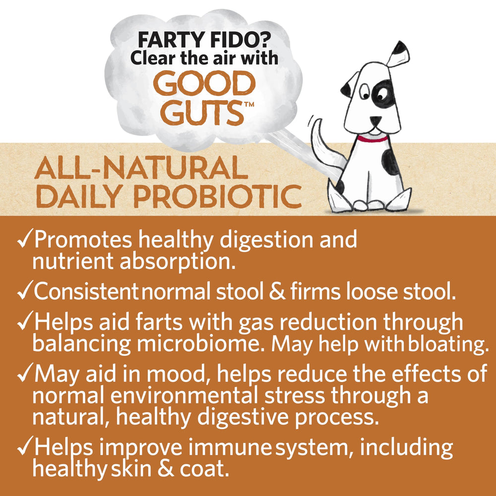 Fidobiotics Good Guts Lil Mutts — cuillère-dosage-probiotique pratique pour dosage quotidien.