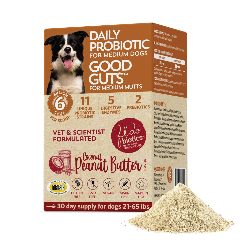 Fidobiotics Good Guts emballage du complément digestif pour chien.