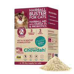Poudre Hairball Buster Fidobiotics pour chat à saupoudrer sur l’alimentation.
