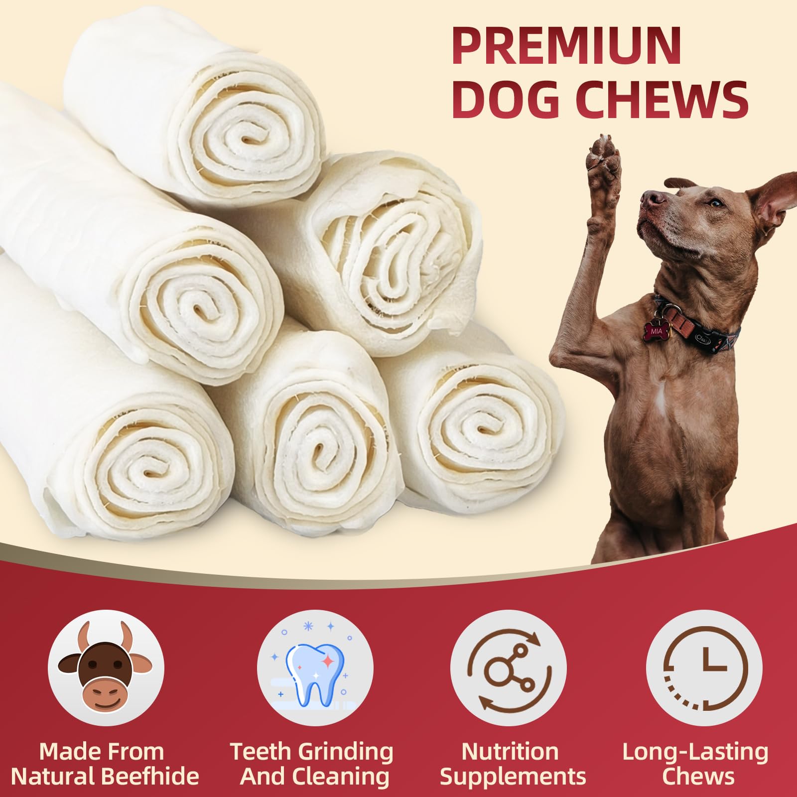 Lot de 6 os à mâcher FidoFlix, format pratique pour le rangement.