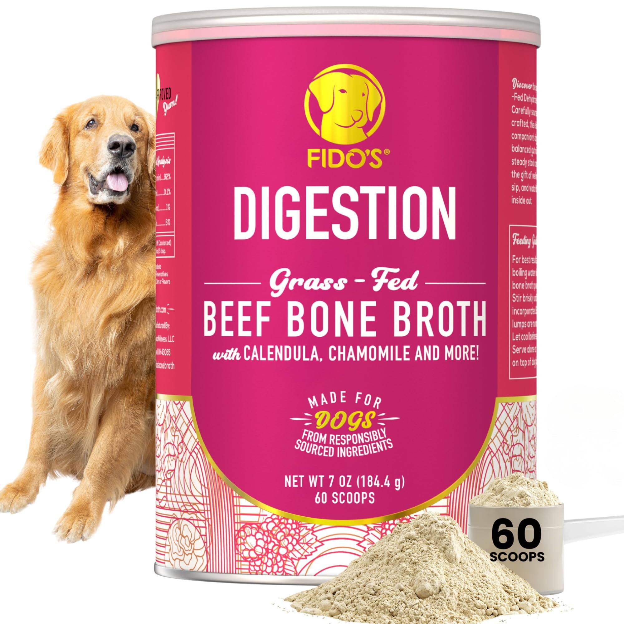 Bouillon d'os Fido's - poudre de boeuf prête à mélanger pour la digestion.