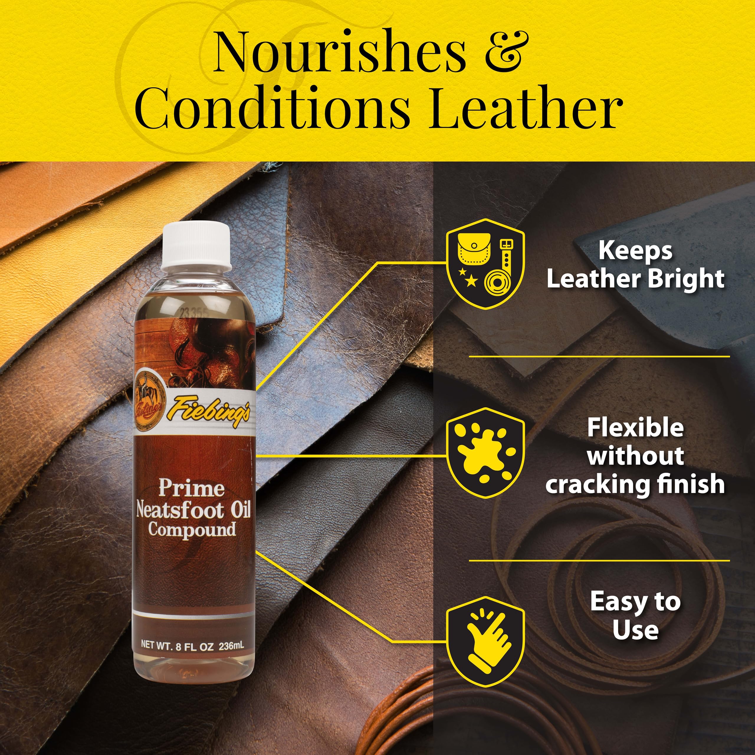 Adoucit et rénove les cuirs grâce à Fiebing's Prime Neatsfoot Oil