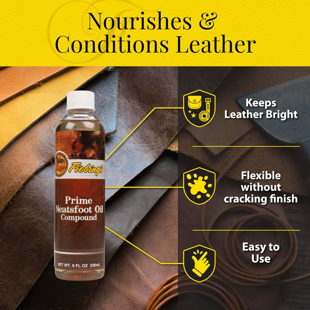 Adoucit et rénove les cuirs grâce à Fiebing's Prime Neatsfoot Oil