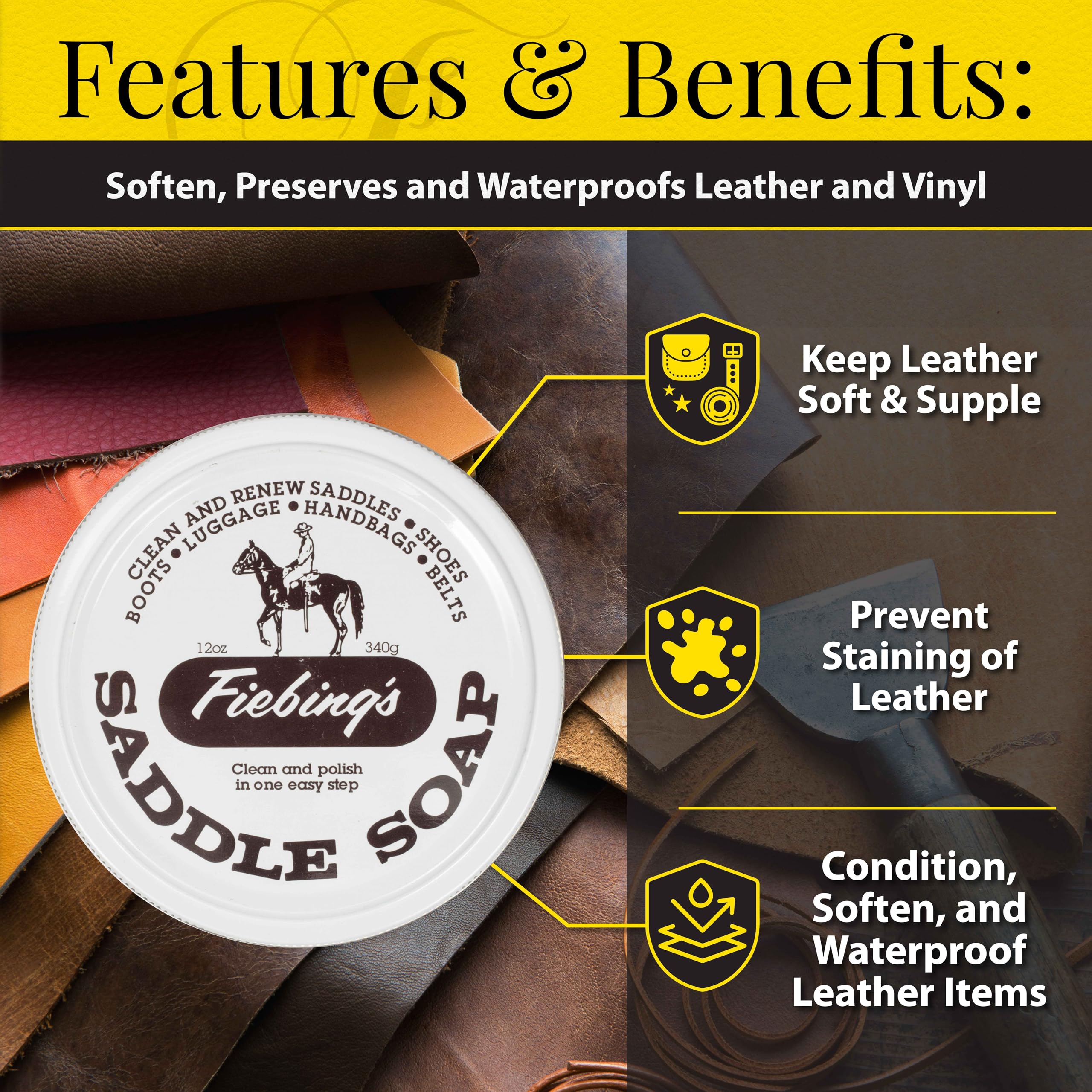 Savon Selle Fiebing's 12oz polissage et brillance du cuir.