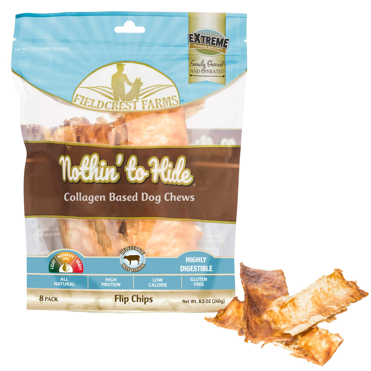 Fieldcrest Farms Nothin' to Hide Flip Chips au boeuf, mastication durable pour chiens jusqu'à 16 kg
