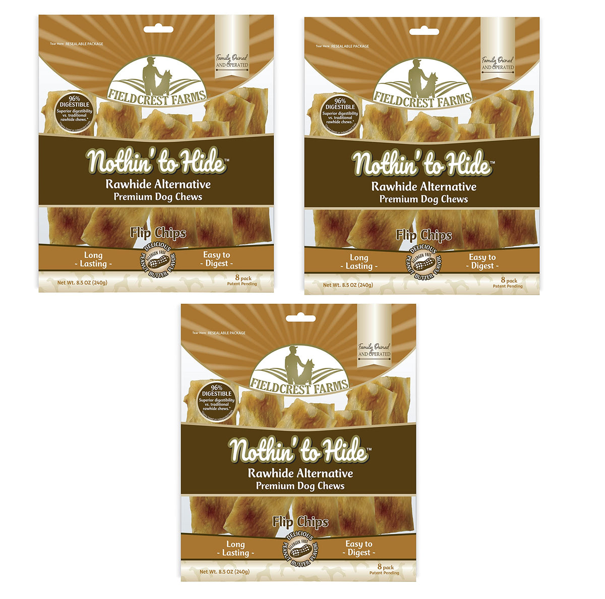 Fieldcrest Farms Nothin to Hide Flip Chips au beurre d’arachide, croquant et savoureux pour chiens.