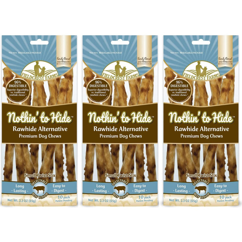 Fieldcrest Farms Nothing to Hide Twist Stix boeuf, lot de 3, mastication longue.