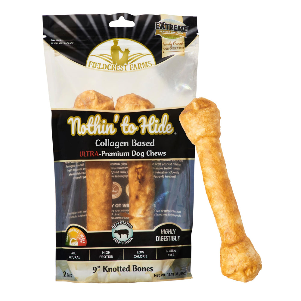 Fieldcrest Farms Nothin’ to Hide Os noué Ultra 9 pouces, texture dense pour mâcher durable.