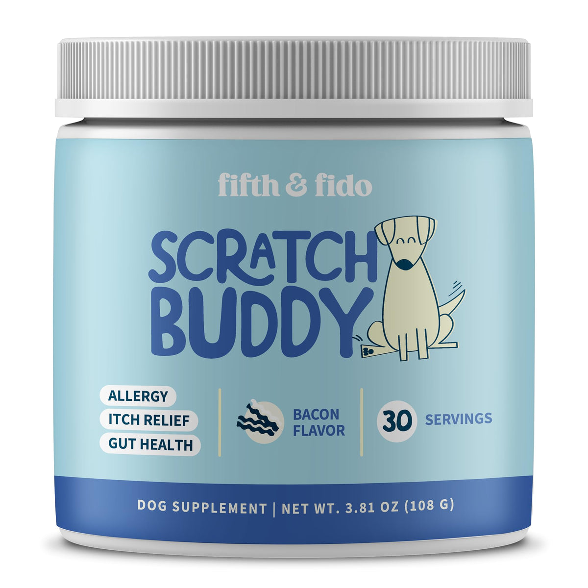 Scratch Buddy par Fifth & Fido : bouteille prête, soutien allergie chien et démangeaisons.