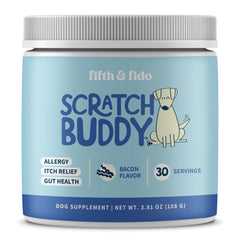 Scratch Buddy par Fifth & Fido : bouteille prête, soutien allergie chien et démangeaisons.