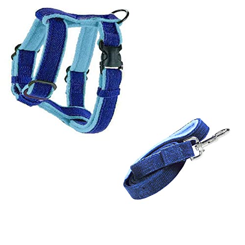 Harnais Finch Goods en chanvre avec doublure douce bleu vrai, idéal pour des promenades confortables.