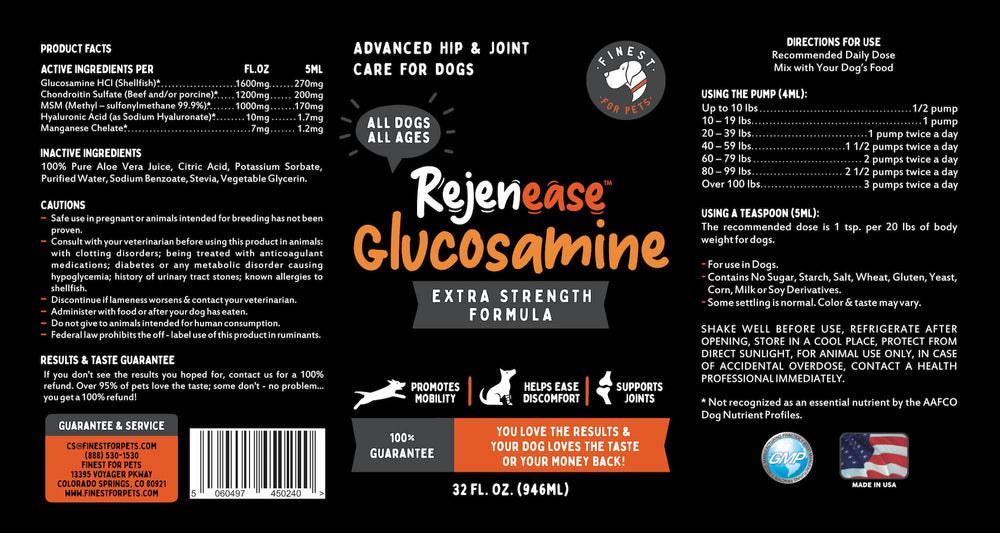 Finest For Pets – ingrédients naturels et glucosamine de qualité pour chiens.